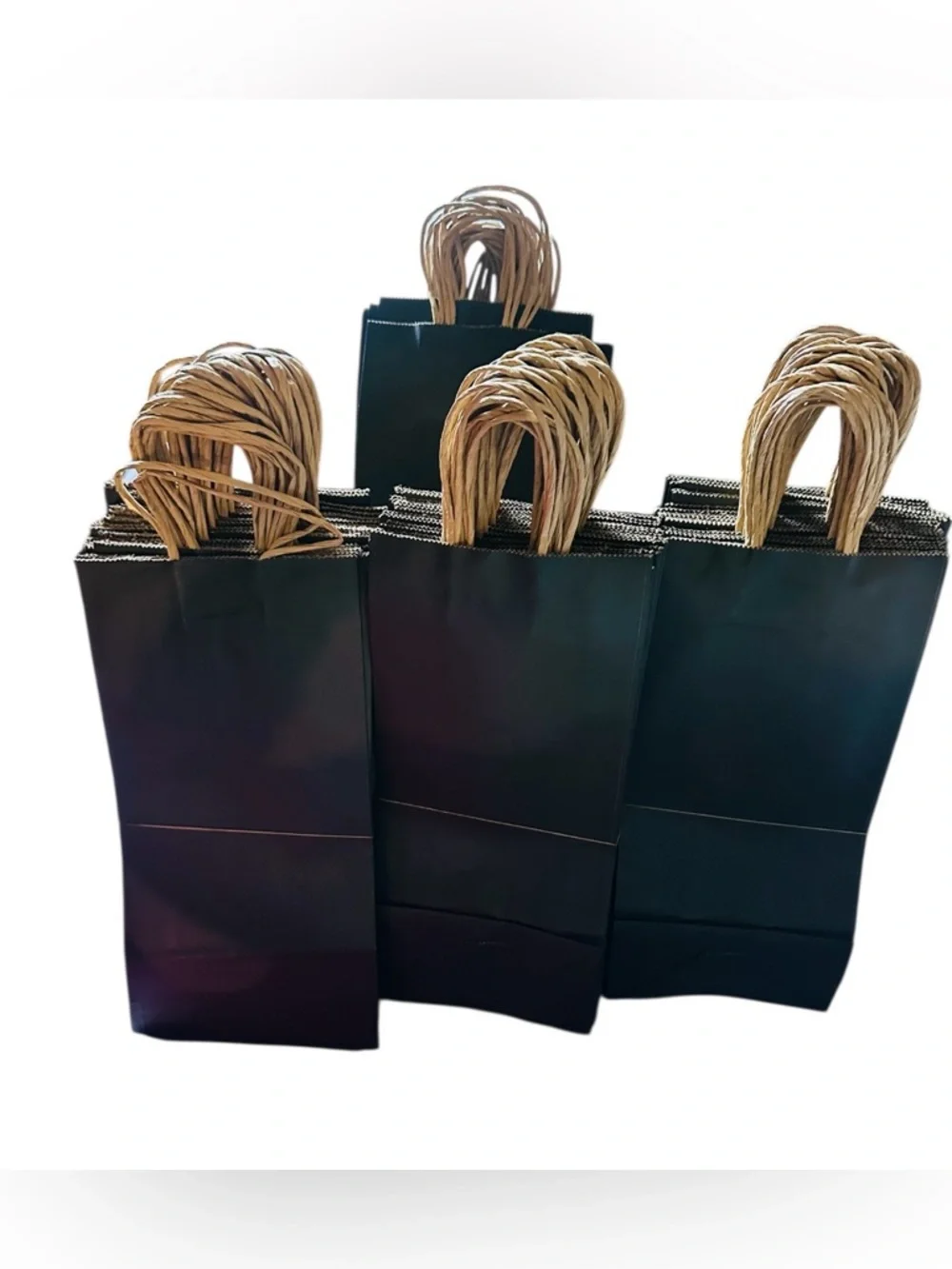 Set of Black Paper Gift Bags with Twisted Kraft Handles